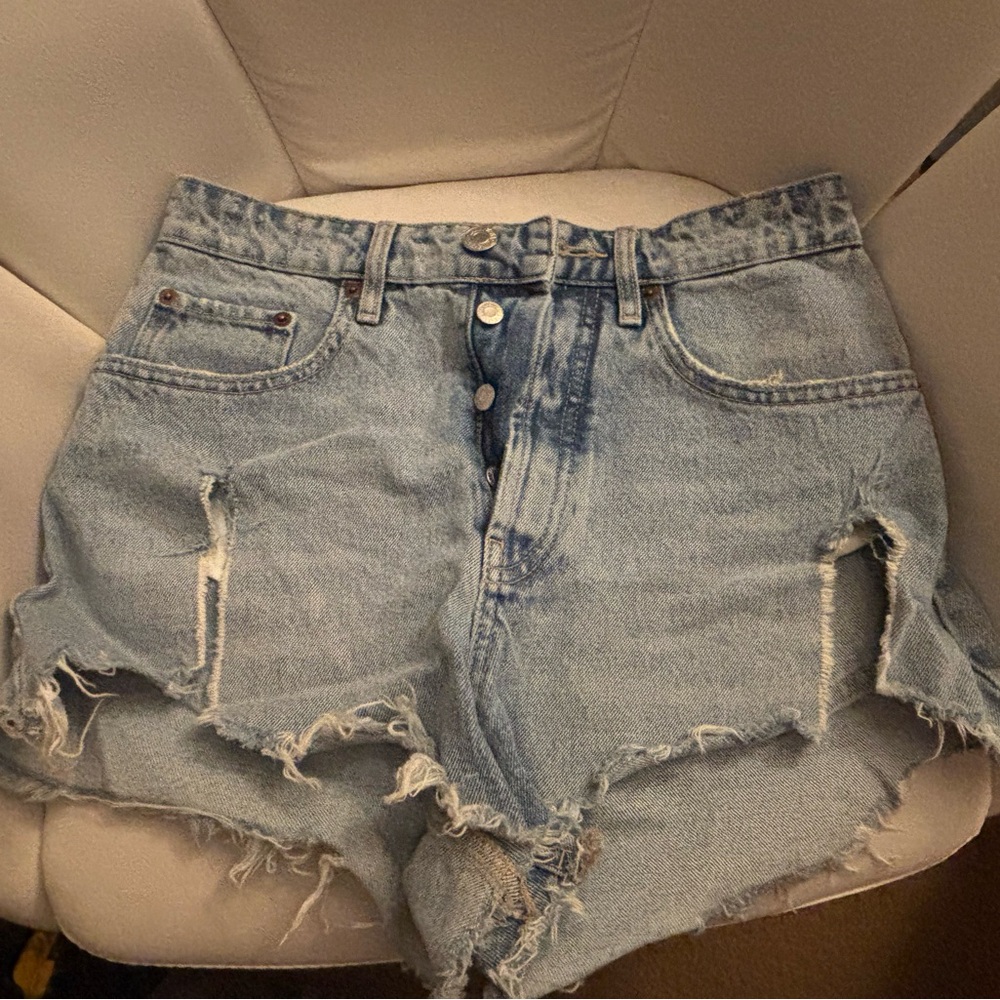 Zara Light Blue Distressed Jean Shorts